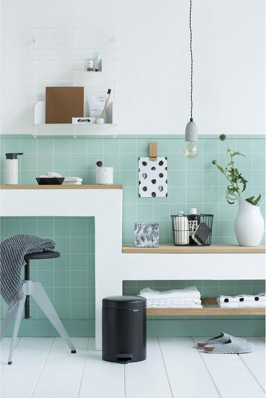 Brabantia NewIcon Pedal Bin 5L Matt Black with Removable Plastic Inner Bucket, Soft-Close Lid