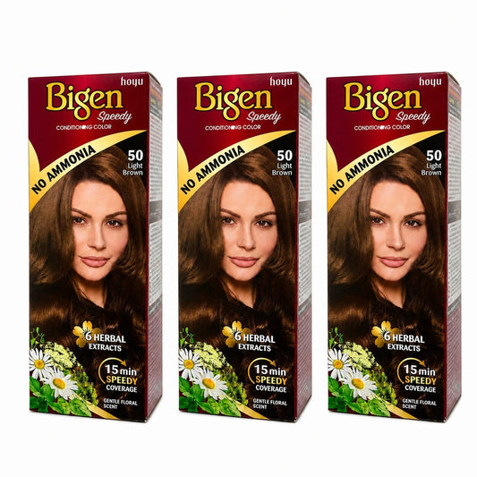 Bigen Speedy Conditioning Hair Color No. 50 Light Brown, Ammonia-Free, Pack of 3