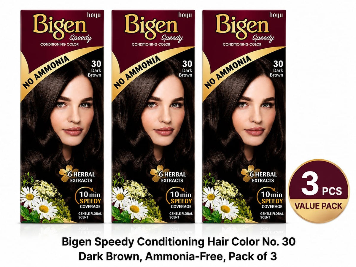 Bigen Speedy Conditioning Hair Color No. 30 Dark Brown,Pack of 3 No Ammonia, 10-Minute Coverage,