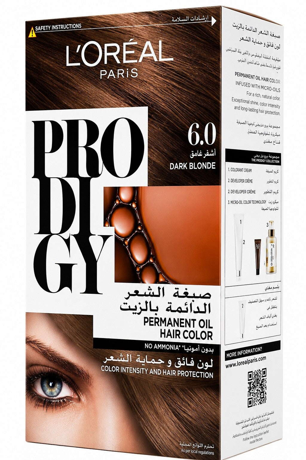 L’Oréal Paris Prodigy Permanent Oil Hair Color 6.0 Dark Blonde, Ammonia-Free, Grey Coverage