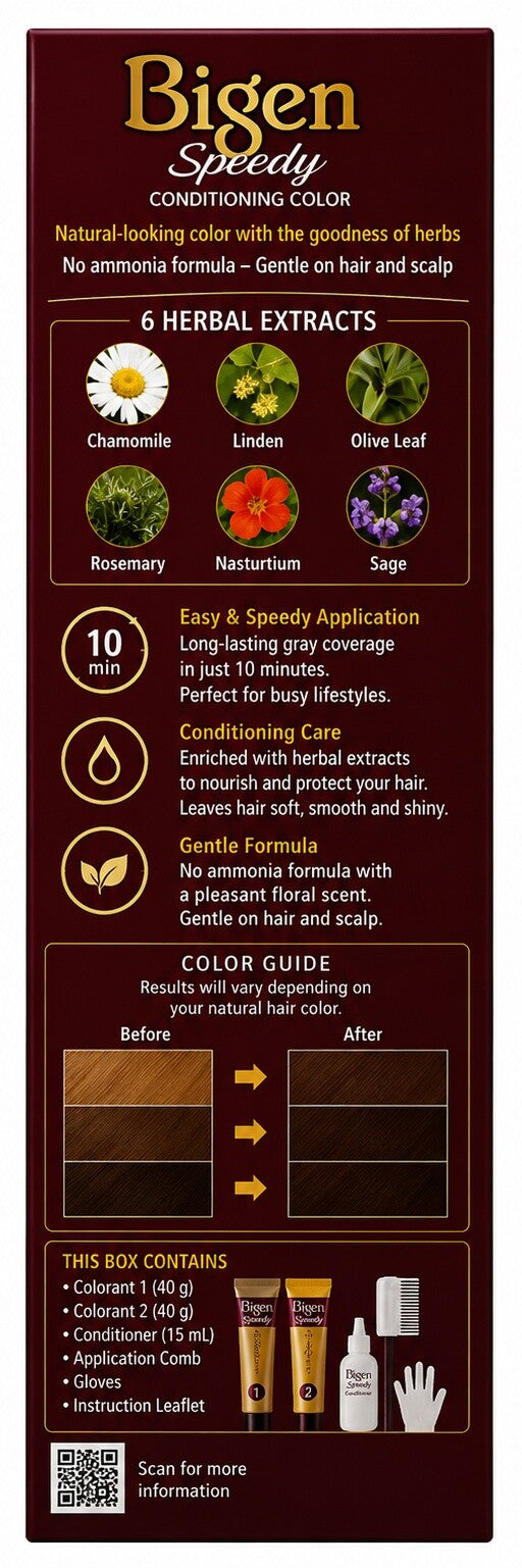 Bigen Speedy Conditioning Hair Color Medium Brown No. 40, No Ammonia, Gentle Floral Scent, Fast Grey Coverage