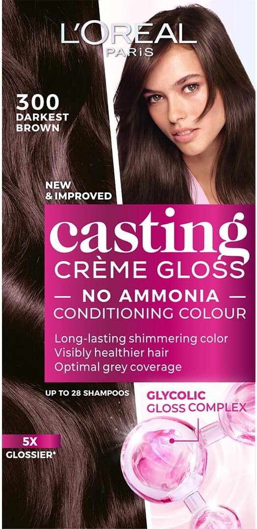 L’Oréal Paris Casting Crème Gloss Semi-Permanent Hair Color 300 Dark Brown, Ammonia-Free