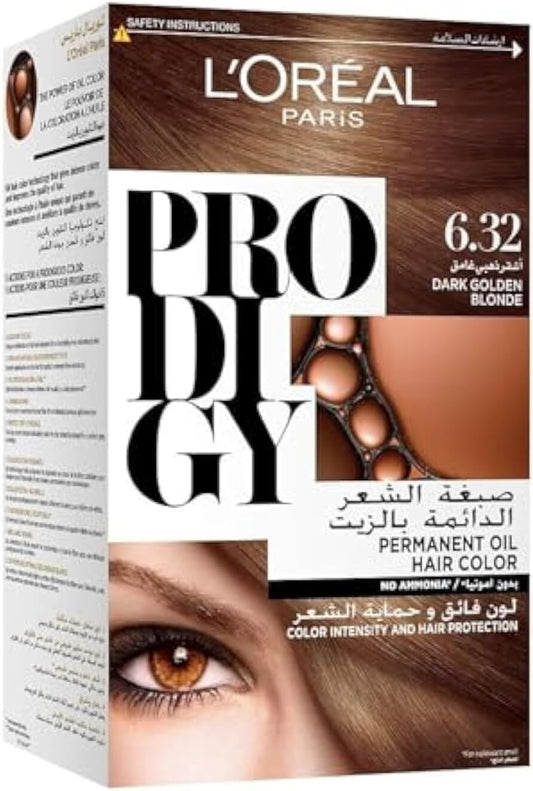 L’Oréal Paris Prodigy Permanent Oil Hair Color 6.32 Dark Golden Blonde, Ammonia-Free, Grey Coverage