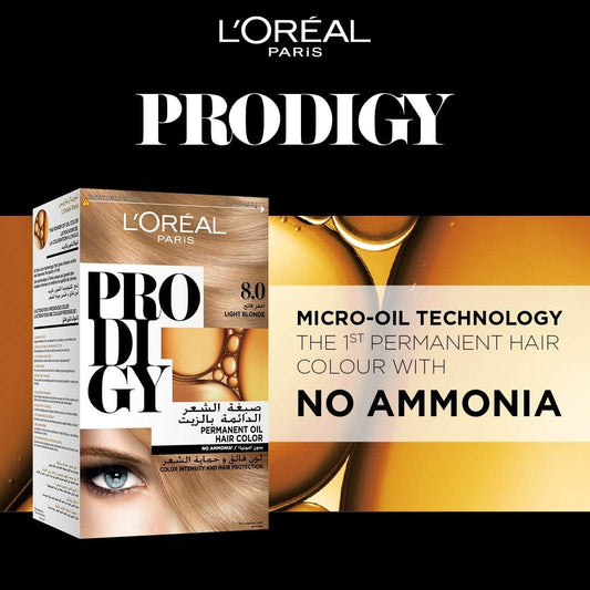 L’Oréal Paris Prodigy Permanent Oil Hair Color 8.0 Light Blonde, Ammonia-Free, Grey Coverage