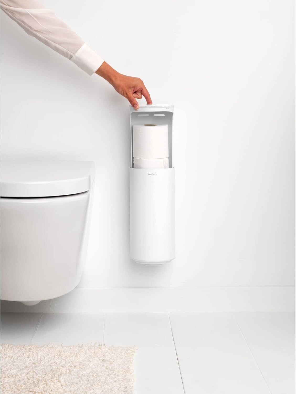 Brabantia MindSet Toilet Roll Dispenser, Room for 2 Spare Rolls, Corrosion Resistant, Mineral Infinite Grey, 30 x 15.1 x 13.7