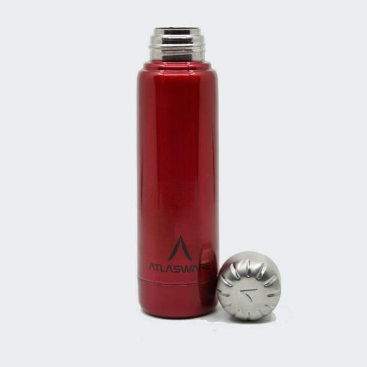 Atlasware Stainless Steel Vacuum Flask, Double-Wall Insulated and Leak-Resistant, Red, 220 ml