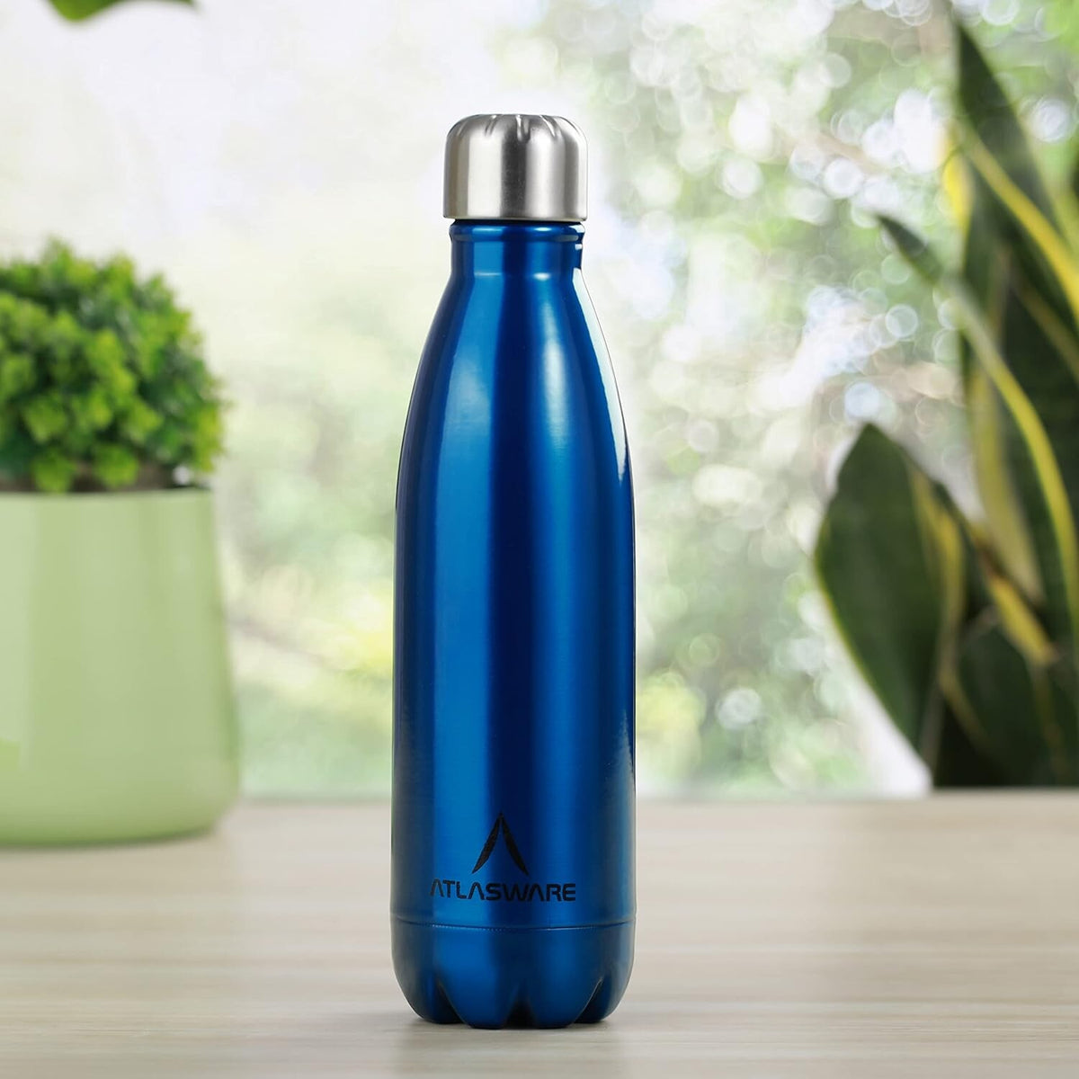 Atlasware Stainless Steel Vacuum Bottle, Double-Wall Insulated and Leak-Resistant, Blue, 350 ml