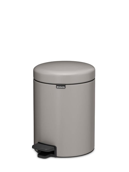 Brabantia NewIcon Mini Pedal Bin 5L, Soft Grey, Soft-Close Lid, Smooth Pedal, Removable Inner Bucket, 21 × 27 × 29 cm