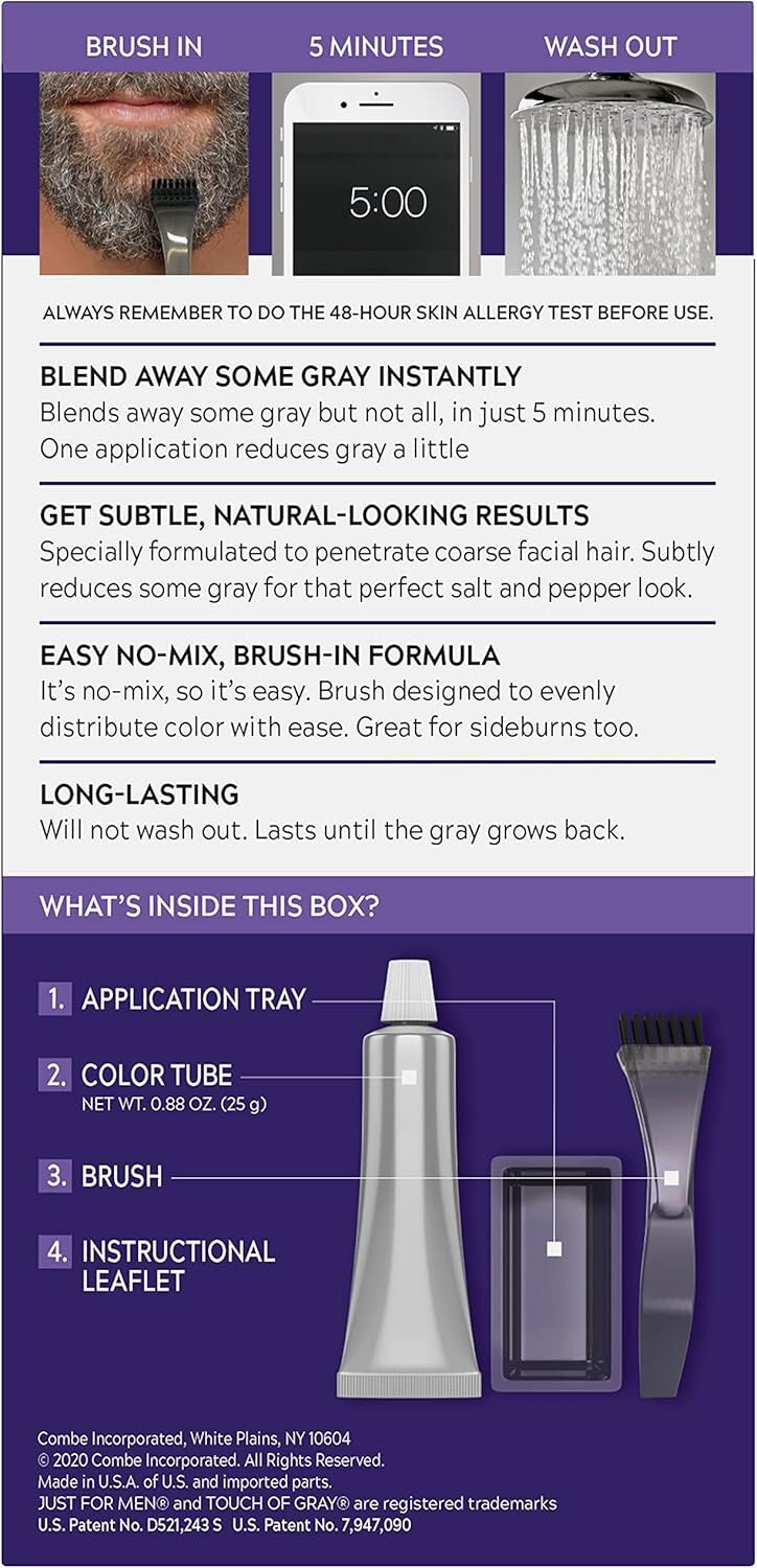 Just For Men Touch of Gray Mustache & Beard Colour B-25/35 Light & Medium Brown with Application Brush, Pack of 3