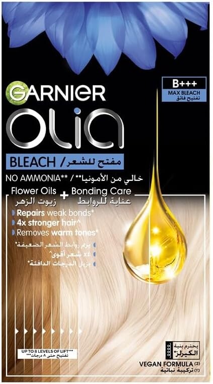 Garnier Olia Bleach B++ Max No Ammonia, All in One Bleach Kit & Bonding Care, with Flower Oils, Vegan Formula with up to 8 Levels of Lift, Removes Warm Tones, 75g