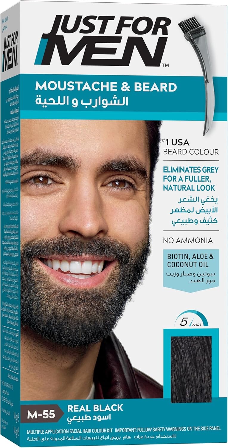 Just For Men Moustache & Beard Dye M55 Real Black, Men’s Facial Hair Colour for Grey Coverage, Pack of 3