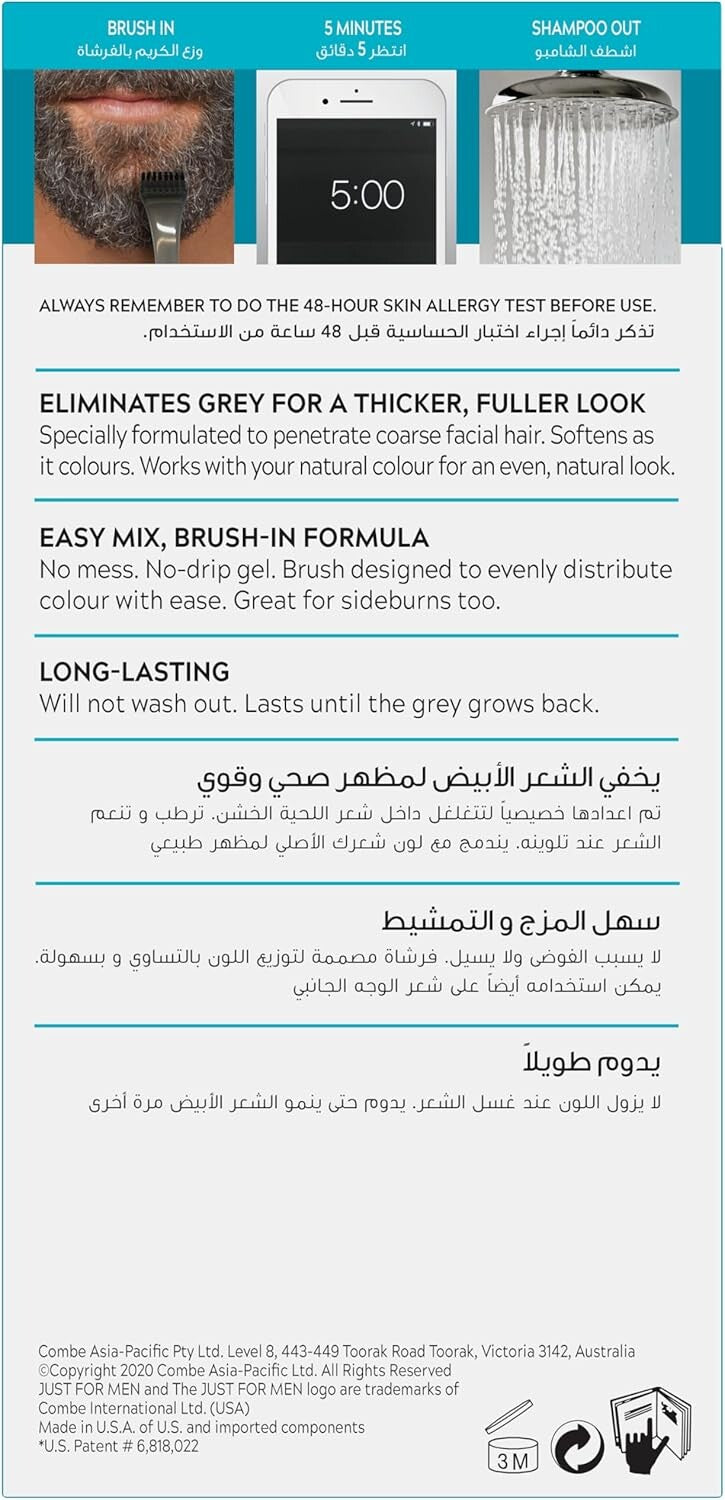 Just For Men Moustache & Beard Dye M55 Real Black, Men’s Facial Hair Colour for Grey Coverage