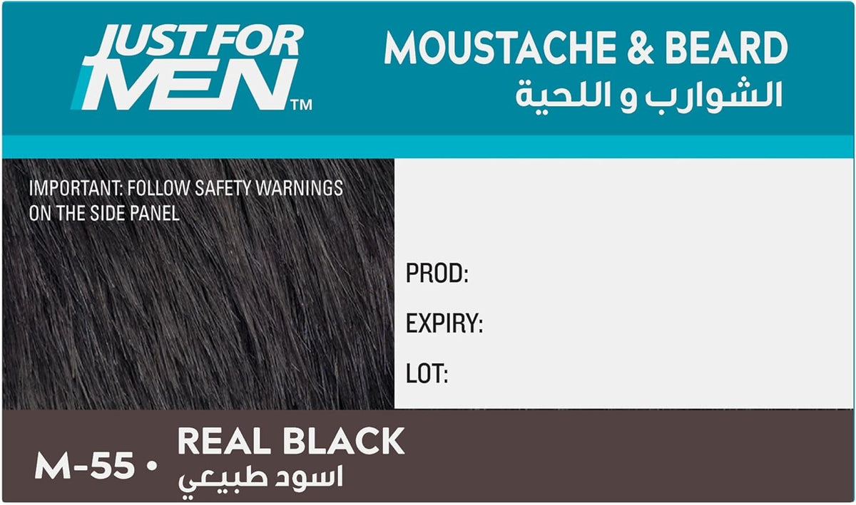 Just For Men Moustache & Beard Dye M55 Real Black, Men’s Facial Hair Colour for Grey Coverage