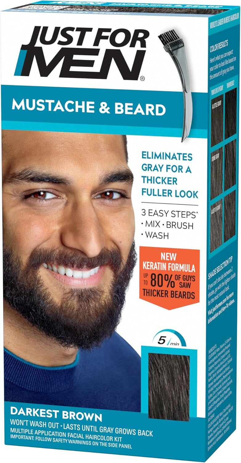 Just For Men Moustache & Beard Colour M-50 Darkest Brown, Men’s Facial Hair Dye, 14g, Pack of 2