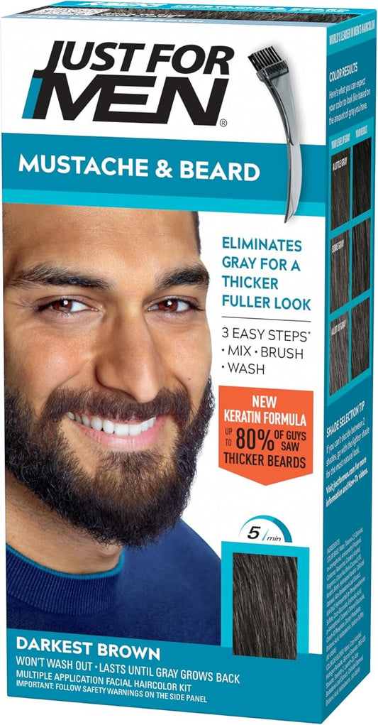 Just For Men Moustache & Beard Colour M-50 Darkest Brown, Men’s Facial Hair Dye, 14g Each, Pack of 3