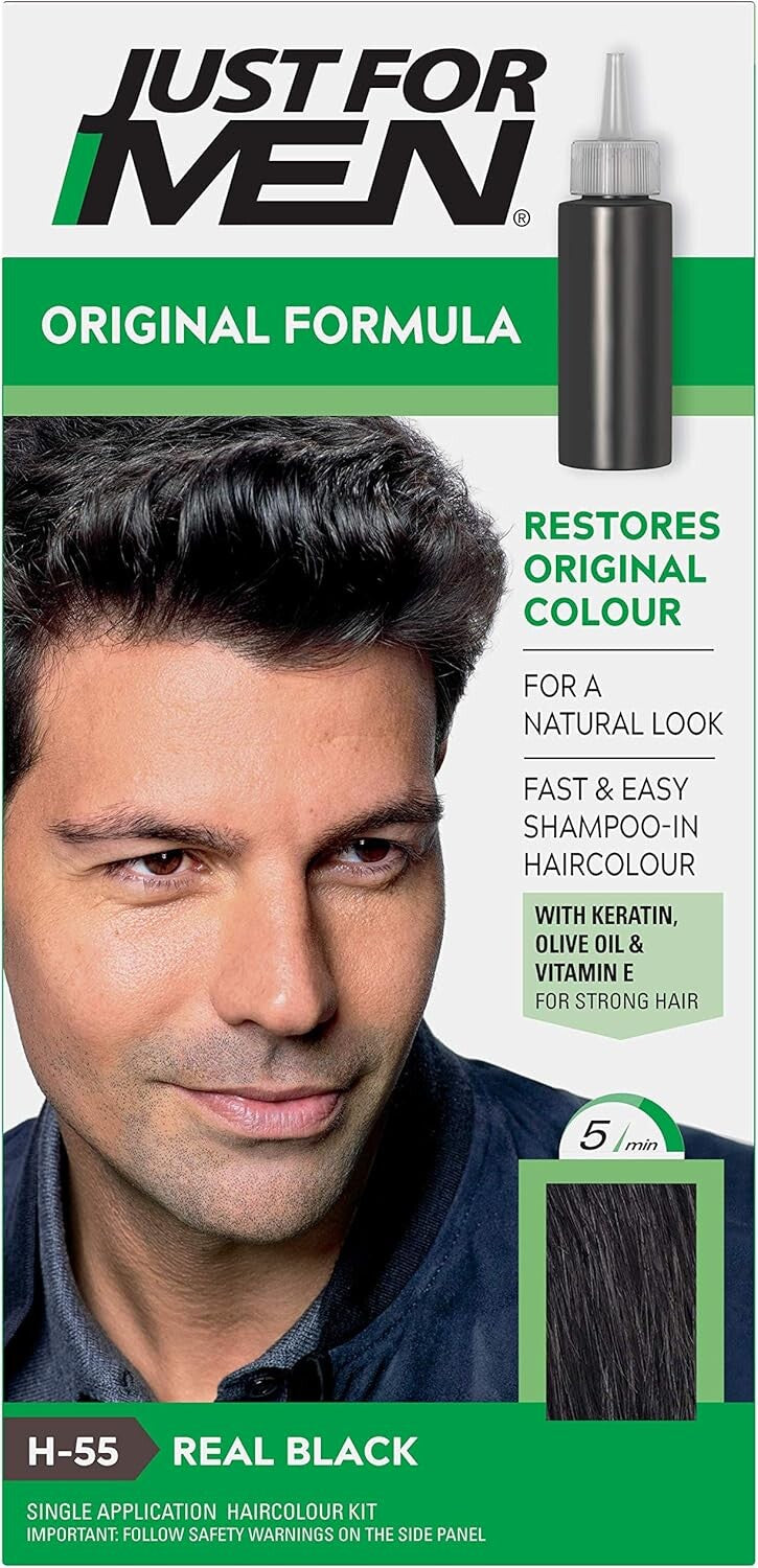 Just For Men Hair Colouring Kit H-55 Real Black, Men’s Grey Hair Colour