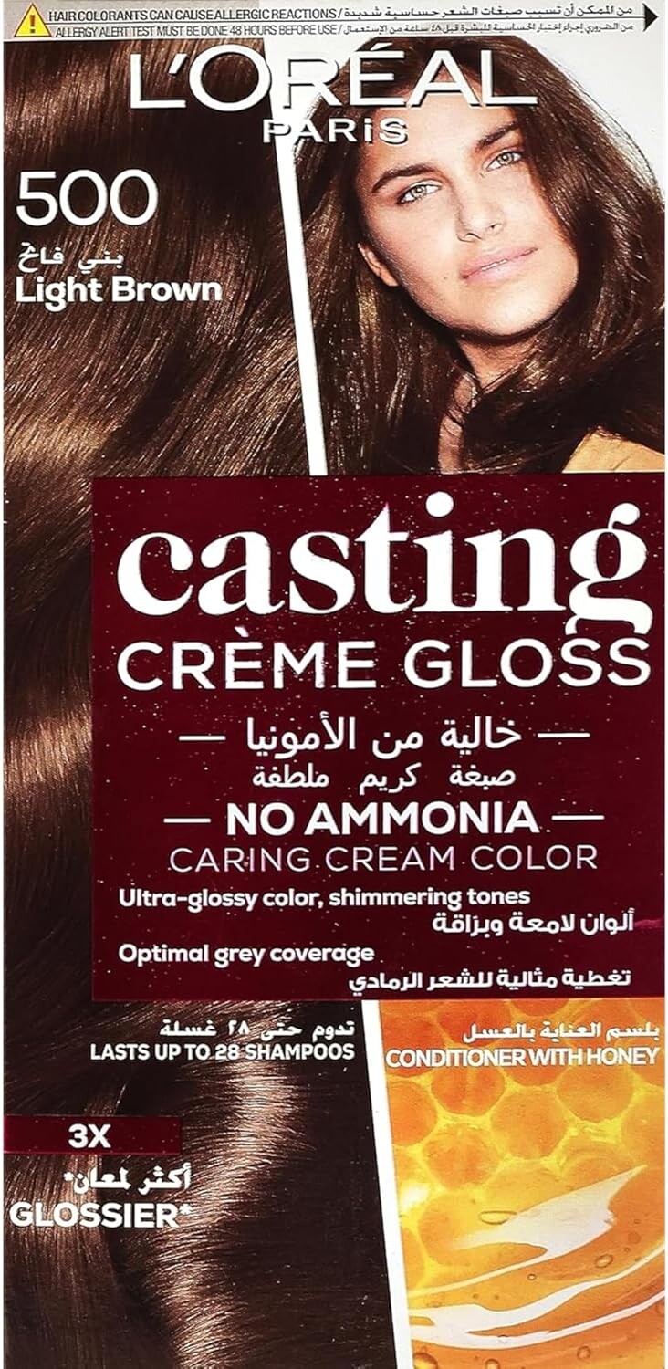 L’Oréal Paris Casting Crème Gloss Caring Hair Colour, 500 Light Brown, No Ammonia, Conditioner with Honey