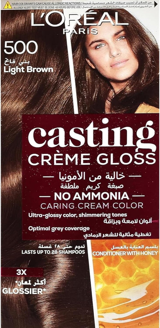 L’Oréal Paris Casting Crème Gloss Caring Hair Colour, 500 Light Brown, No Ammonia, Conditioner with Honey