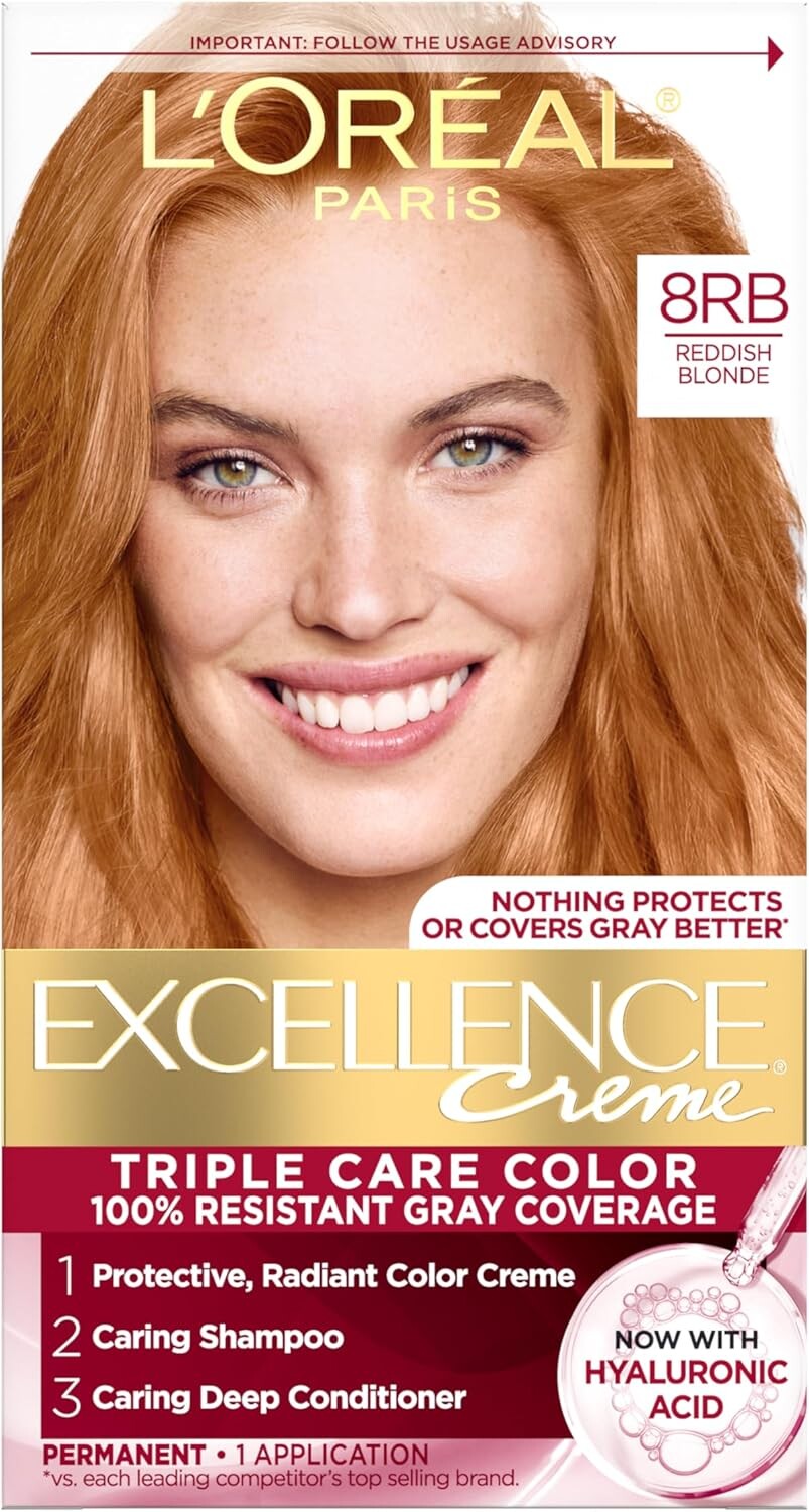 L’Oréal Paris Excellence Crème Pro-Keratin Permanent Hair Colour, 8RB Reddish Blonde, 1 Application