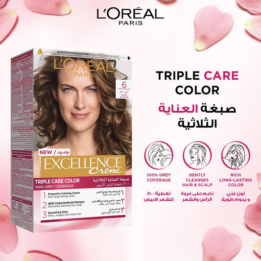L’Oréal Paris Excellence Crème Permanent Hair Colour, 6.0 Dark Blonde, Pack of 1 - Image 2