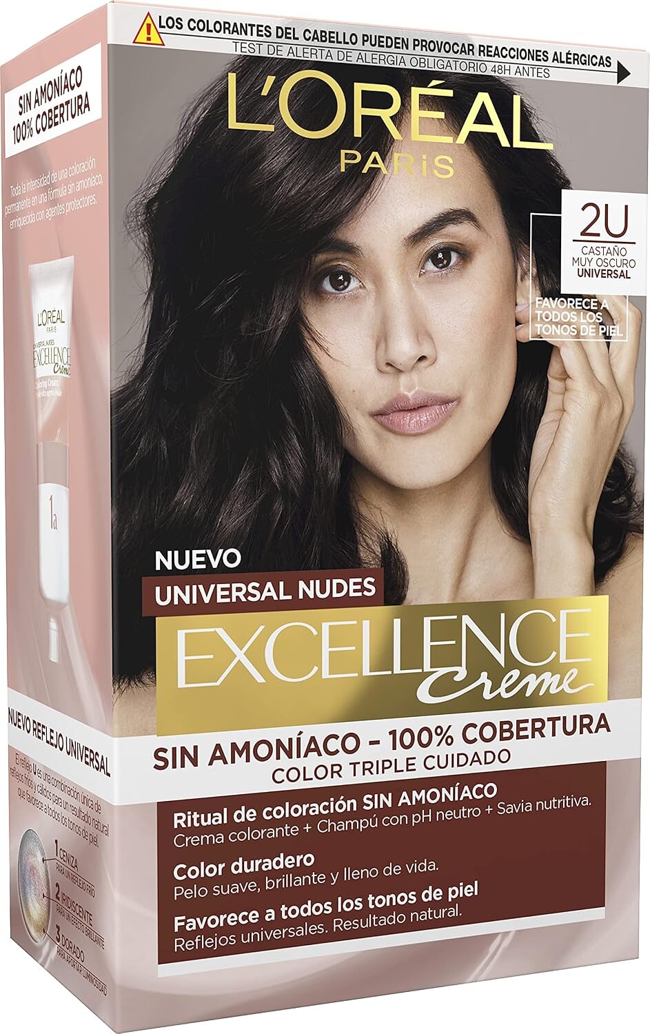 L’Oréal Paris Excellence Crème Universal Nudes Ammonia-Free Permanent Hair Colour, 2U Darkest Brunette