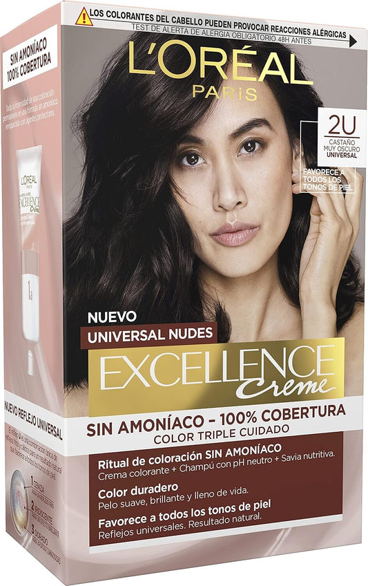L’Oréal Paris Excellence Crème Universal Nudes Ammonia-Free Permanent Hair Colour, 2U Darkest Brunette
