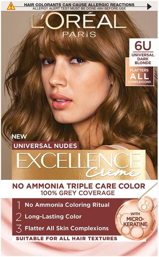 L’Oréal Paris Excellence Crème Universal Nudes Ammonia-Free Permanent Hair Colour, 6U Dark Blonde
