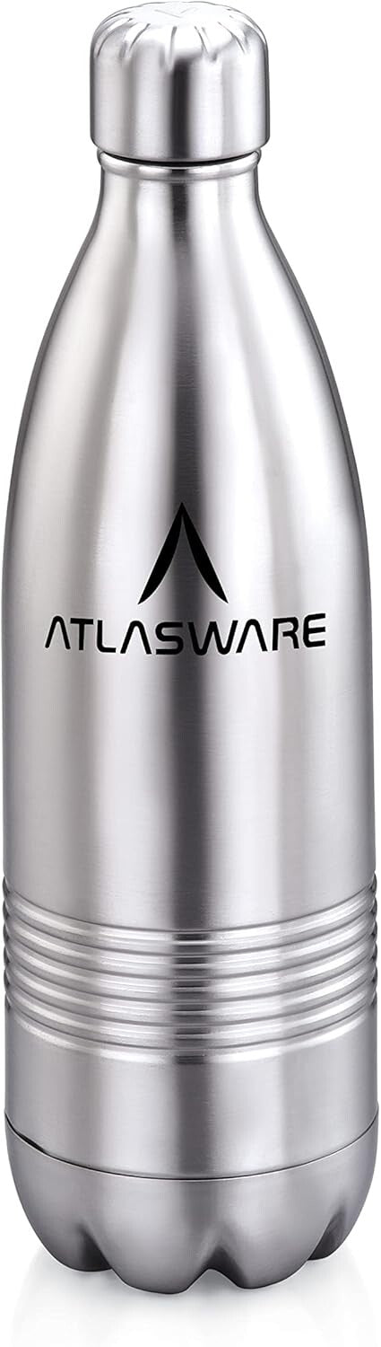 Atlasware Hot and Cold Vacuum Food-Grade Mould-Free Stainless Steel Water Bottle, Grey, 1000 ml