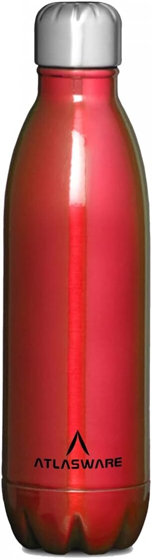 Atlasware Stainless Steel Vacuum Bottle, Double-Wall Insulated and Leak-Resistant, Red, 750 ml
