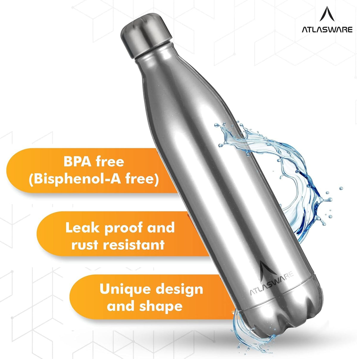 Atlasware Stainless Steel Hot & Cold Vacuum Bottle, Double-Wall Insulated and Leak-Resistant, Silver, 750 ml