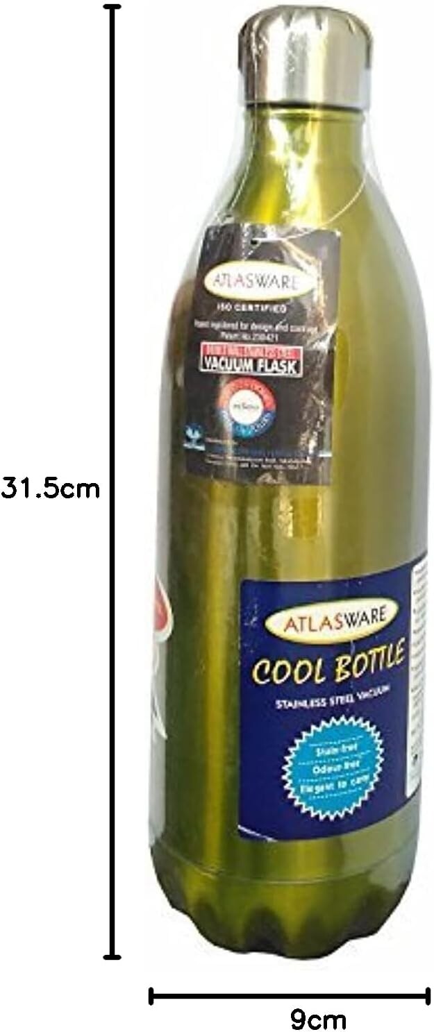 Atlasware Stainless Steel Vacuum Thermos Flask Bottle, Double-Wall Insulated, Colour May Vary, 1000 ml, Pack of 1
