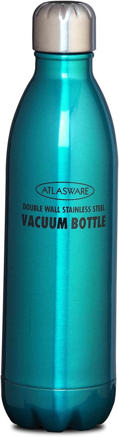 Atlasware Stainless Steel Vacuum Bottle, Double-Wall Insulated and Leak-Resistant, Green, 1000 ml